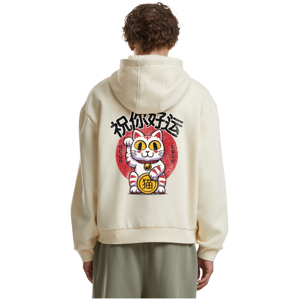 Mister Tee - Good Luck Cat Fluffy Zip hoodie - Cream
